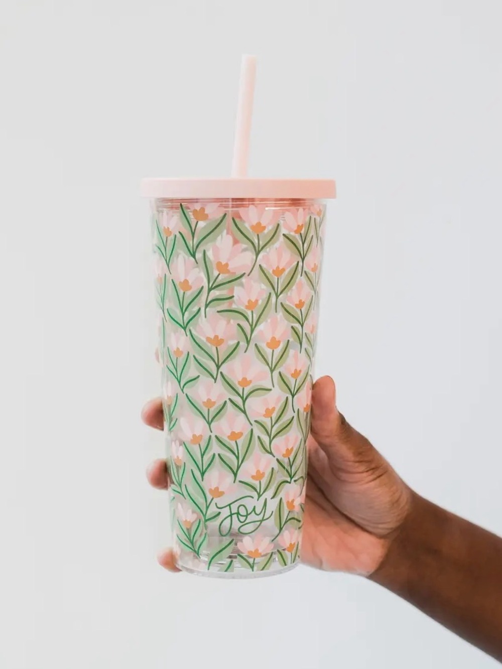 Floral Pink 24 oz Acrylic Tumbler with Straw
